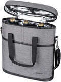 Tirrinia Insulated Wine Gift carrier - 3 Bottle Travel Wine Carry Cooler Tote Bag with Handle and Adjustable Shoulder Strap, Grey
