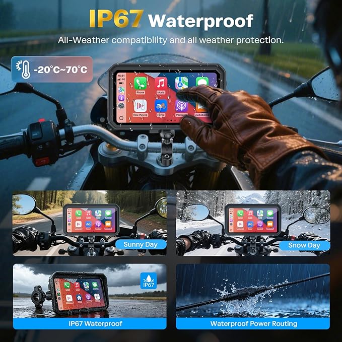 WonVon 6.25 Inch Wireless Motorcycle Carplay GPS Navigation System with Apple Carplay and Android Auto Portable Screen with Dual Bluetooth, Navigation, Siri, Google Assistant
