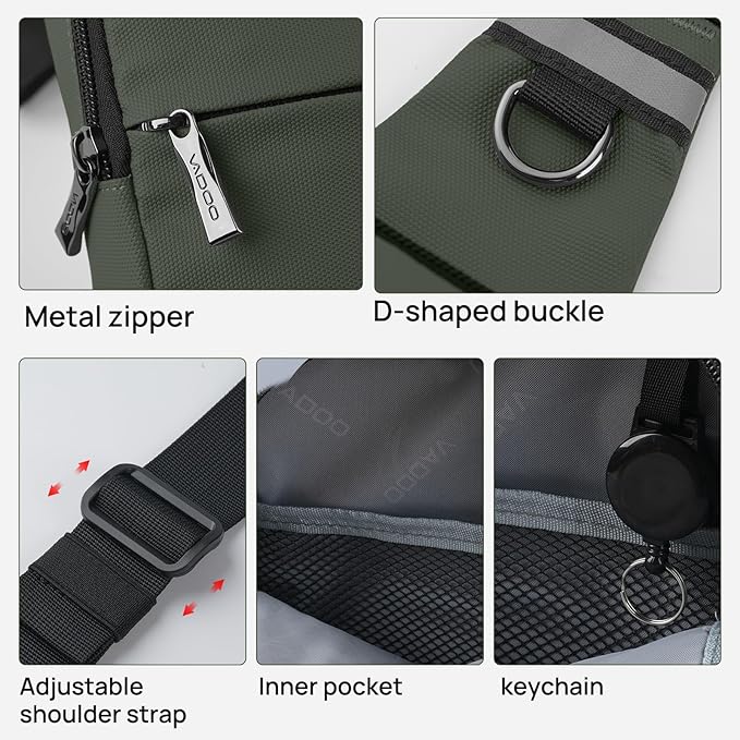 VADOO Mini Sling Bag, Small Crossbody Bag with RFID Blocking for Women and Men, Lightweight Chest Phone Bag for Travel Casual,Green