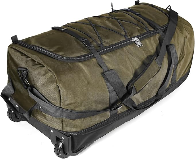 110L/140L Expandable Soft-Sided Foldable Duffle Bag with 2 Rubber Wheels,Packable 32” Rolling Carry-On with Multi-Pockets & Compartments,Army Green