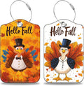 Hello Fall Turkey Set of 2 Luggage Tags for Suitcases Leather Suitcase Tags Identifiers with Privacy Name Address Label and Stainless Steel Loop for Women Men Travel Luggage Accessories