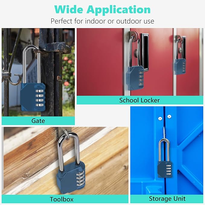 CL21BG 2.6 Inch Long Shackle Combination Lock, 4 Digit Combination Padlock Set Your own Combination for Gym Locker Lock, School, Gates, Doors, Toolbox, Hasps and Storage (Blue-Gray (L) *1)