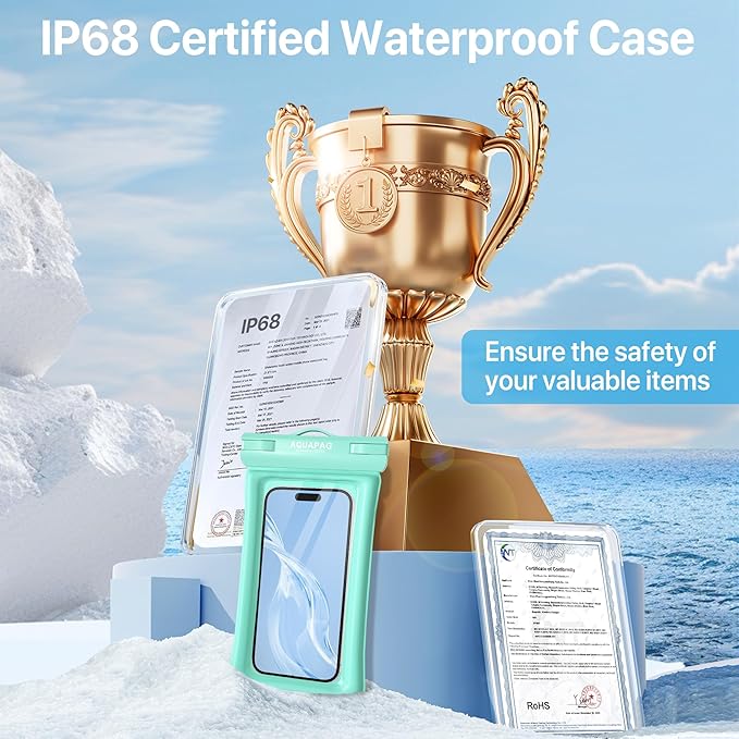 NEPHI IP68 Waterproof Phone Pouch 2 Pack-Up to 8.0"，Adjustable Neck Lanyard Floating Waterproof Phone Case for iPhone,Phone Dry Bags for Vacation Beach Pool Travel Essentials (Aqua Green 2 Pack)