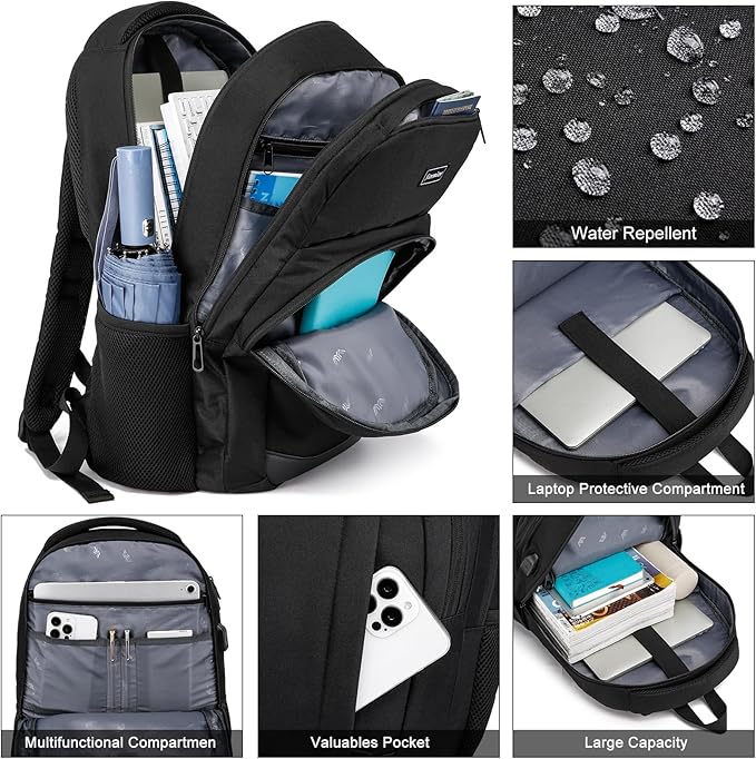 School Backpack for Teen Boys, 15.6 Inch Anti Theft Laptop Bookbag with USB Charging Port, Water Resistant College - Travel Backpack Ergonomic, Fits Notebook, Men Women