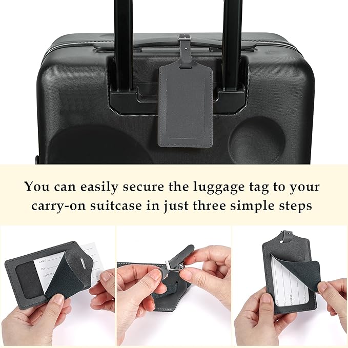 Travelambo Luggage Tags for Suitcases PU Leather Travel Tags Bag Tags Privacy Protection Travel Essentials