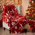 PHF Printed Fleece Throw Blanket, No Shed No Pilling Ultra Soft Plush Cozy Xmas Prints Theme Home Décor Flannel Blanket for Bed, Sofa, Couch and Gift, 50" x 60", Reindeer and Trees, Red