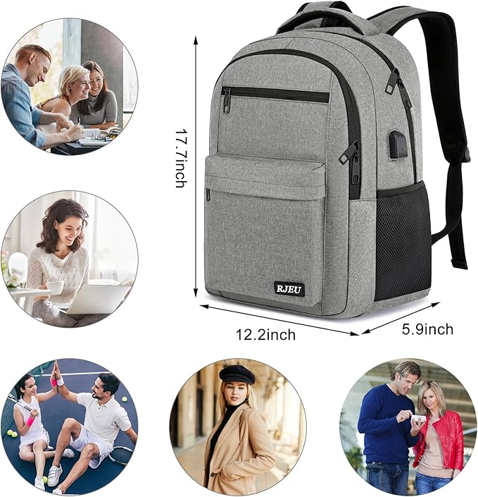 School Backpack for Teen Boys & Girls Students, 15.6 Inch Laptop Backpack with USB Charging Port - College Business Travel Bookbag, Grey