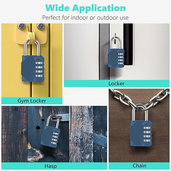 CL11BG Combination Lock, 4 Digit Outdoor Combination Padlock Set Your own Combination for Gym Locker Lock, School, Gates, Doors, Toolbox, Hasps and Storage (Blue-Gray *1)