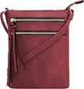DELUXITY | Crossbody Purse Bag | Functional Multi Pocket Double Zipper Purse | Adjustable Strap | Small Size Purse |Wine