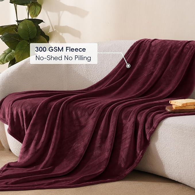 PHF Ultra Soft Fleece Throw Blanket, No Shed No Pilling Luxury Plush Cozy 300GSM Lightweight Blanket for Bed, Couch, Chair, Sofa Suitable for All Season, 50" x 60", Wine Red/Burgundy