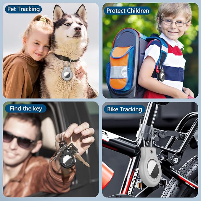 Waterproof Airtag Holder,4 Pack Airtag Case with Secure Lock,Airtags Keychain for Apple Air tags,Anti-Lost Protective Case Air tag Accessories for GPS Tracker Luggage,Bag,Key,Pet-Black/Black/Gray/Gray
