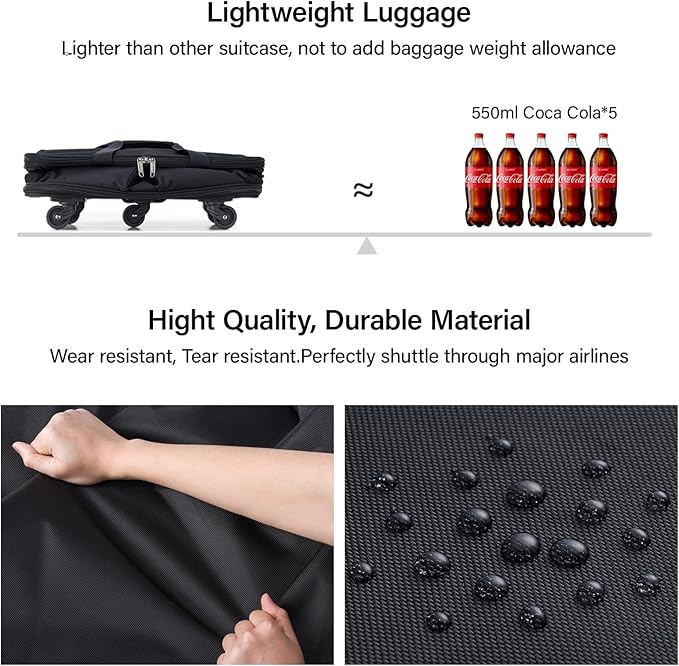 Hanke Expandable Collapsible Luggage with Wheels Suitcase Luggage Rolling Travel Bag Duffel Bag for Men Women Lightweight Suitcase Large Capacity Luggage with Spinner Wheel (Black)