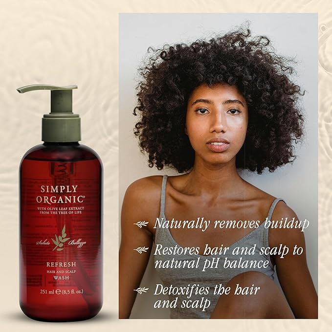 SIMPLY ORGANIC Hair Detox Clarifying Shampoo Scalp Wash, Made in Italy, All Natural Cruelty Free Hair Care for Women & Men with Rosemary, Sage & Olive Leaf Extract, 8.5 fl oz/251ml, Refresh