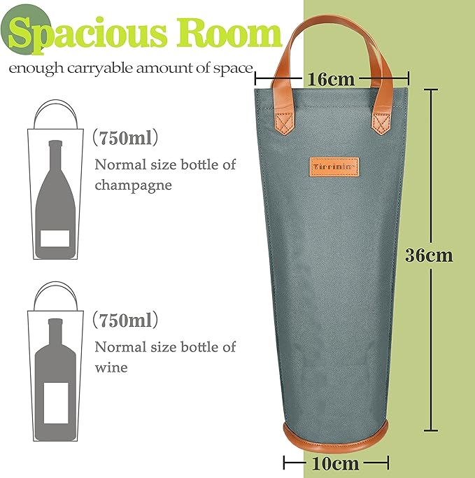 Tirrinia Single Wine Carrier Tote, Insulated Wine Cooler Bag for Travel, Picnic, & Wine Gifts – Thermal Padded Wine Bottle Holder Tote for Men & Women, Wine Gift for Wine Lovers,Gray