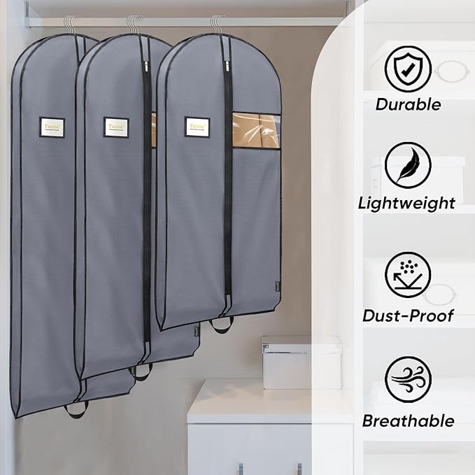 BALEINE 1PK Heavy Duty Garment Bag with Shoe Storage Travel Bag for Dresses, Suit, Coats Travel Essential (54", Grey)