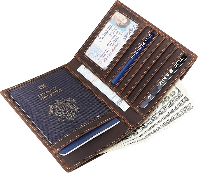 Polare Luxury RFID Blocking Leather Passport Holder Travel Wallet For Men and Women (Dark Brown)