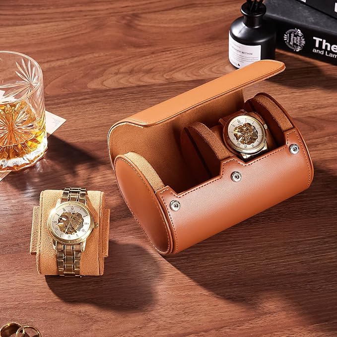 Homde Travel Watch Box Leather: Traveling Case for Men - Luxury Watch Roll for Wristwatch on the Go (brown, M)
