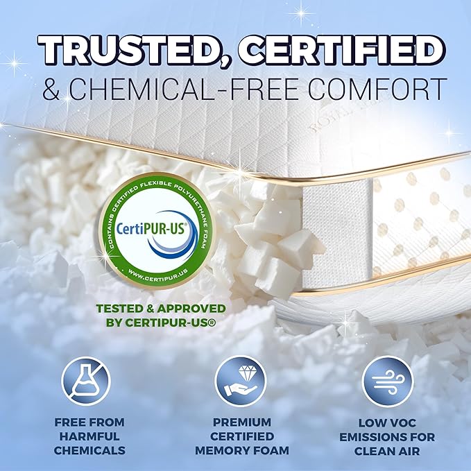 Royal Therapy Queen Memory Foam Pillows 4-Pack - Shredded Memory Foam Pillow for All Sleep Positions - Medium Firm Pillow with Adjustable Loft, Bamboo Rayon Cover, CertiPUR-US, Oeko-TEX Certified