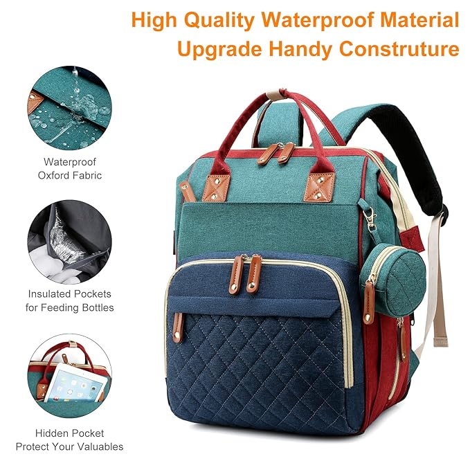 Diaper Bag, Backpack with Changing Station, Waterproof Baby Bag for Boys & Girls, USB Charging Port for Parents, Travel Backpack Baby Essentials & Lovely Baby Shower Gifts, RGB