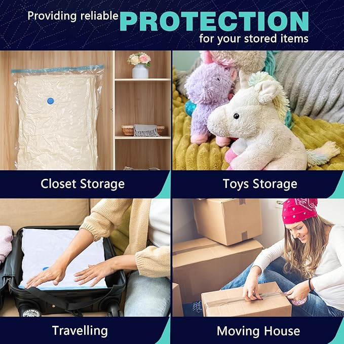 Vacuum Storage Bags for Blankets and Comforters 8 Jumbo Vacuum Seal Bags for Clothing Blankets Bedding with Electric Pump Compression Bag for Travel Luggage Jumbo Space Saver Storage Bag