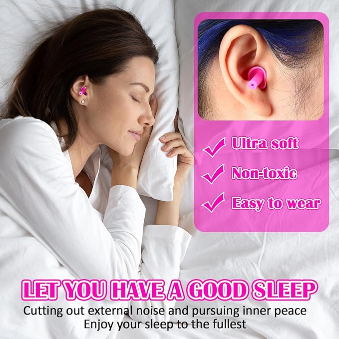 TrelaCo 100 Pairs Ear Plugs Bulk, NRR 29dB Reusable Silicone Ear Plugs with Plastic Cases Soft Foam for Sleeping Noise Cancelling for Concerts Shooting Swimming Noise Reduction(Pink)