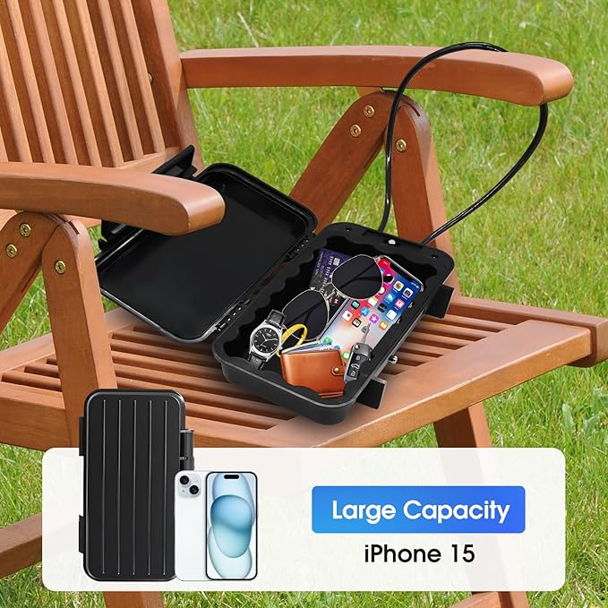 Beach Lock Box,Travel Safe Lock Box with Removable Chain,Locking Boxes with Code,Portable Lockbox for Travel Safe,Personal Items,Beach,Gym,Hotel,Dorm,Black