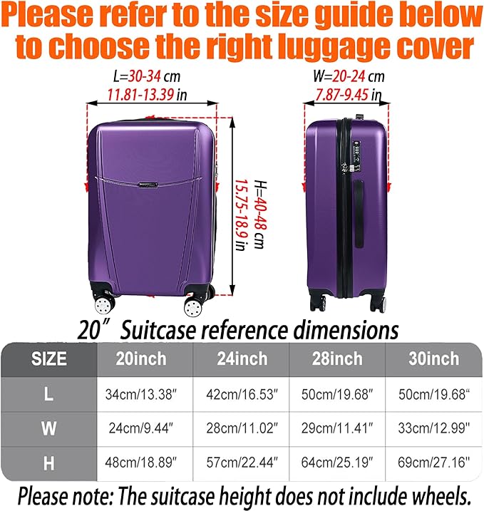 Suitcase Covers for Luggage – TSA Approved Clear PVC Luggage Protector Cover, Thick Transparent Waterproof Sleeve with Large Hook and Loop Closure, Fits 24" Wheeled Suitcases