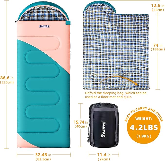 Camping Sleeping Bag, 32℉ Sleeping Bags for Adults Kids Teens Cold Weather Warm Sleeping Bag Winter for 3-4 Season Camping, Camping Gear Equipment, Traveling, and Outdoors