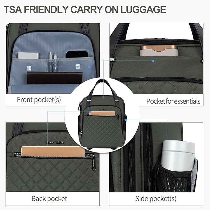 EMPSIGN Underseat Carry On Wheeled - 16" Carry on Bag with Wheels Multi-functional Lightweight Rolling Bag Overnight Weekender Small Suitcase for Women Men Travel Business, Army Green