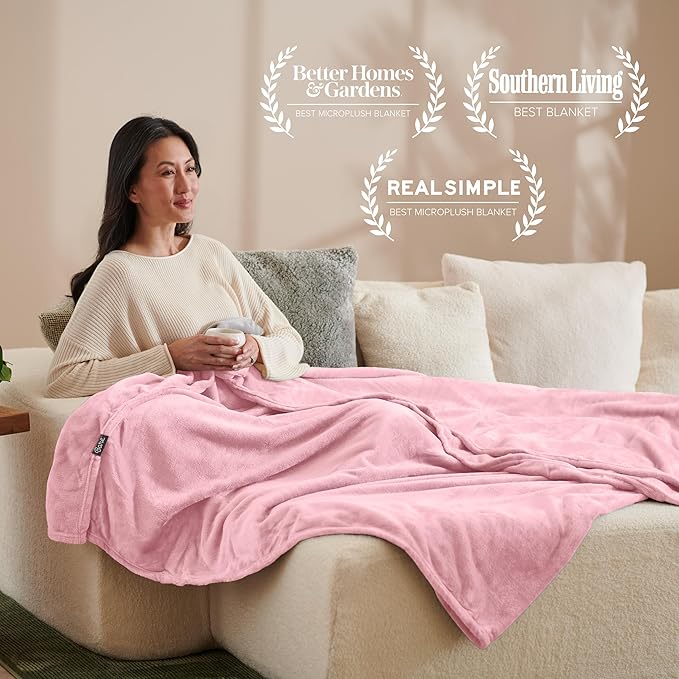 Bare Home Fleece Blanket - Throw/Travel - Ultra-Soft Lightweight for Bed, Sofa, and Couch - Luxury Microplush - Cozy Warm Blanket (Throw/Travel, Light Pink)