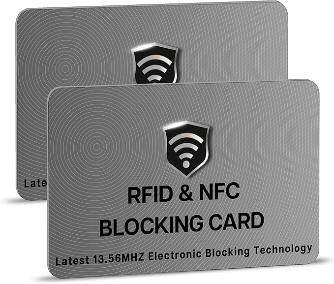 SaiTech IT 2 Pack RFID Blocking Cards, One Card Protects Entire Wallet Purse For Men & Women, NFC Contactless Bank Debit Credit Card Protector ID ATM Guard Card – Grey
