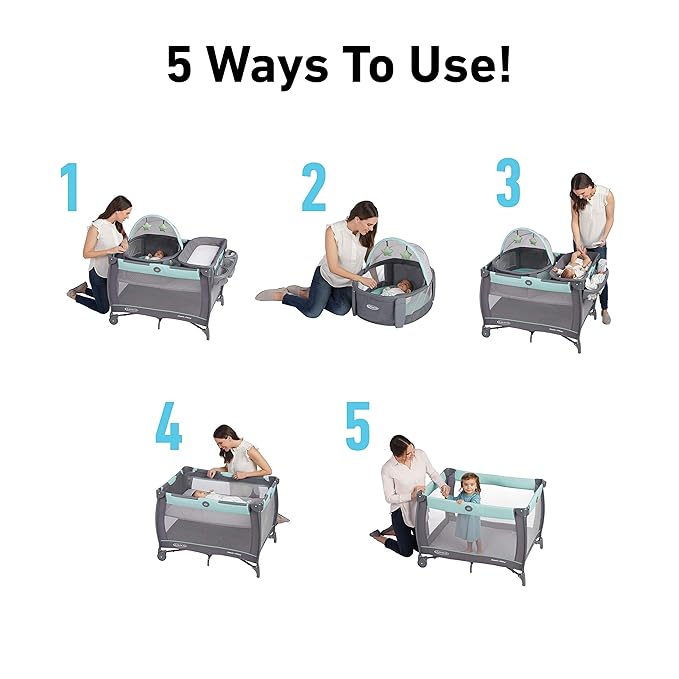 Graco Pack ’n Play Travel Dome Playard, Portable Bassinet with UV Canopy, Full‑Size Infant Bassinet, Diaper Changer