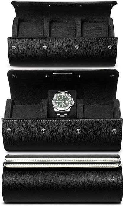 MOZSLY Watch Roll Travel Case 3 Slots Portable Box for Men and Women Watches Organizer Storage Holder PU Leather
