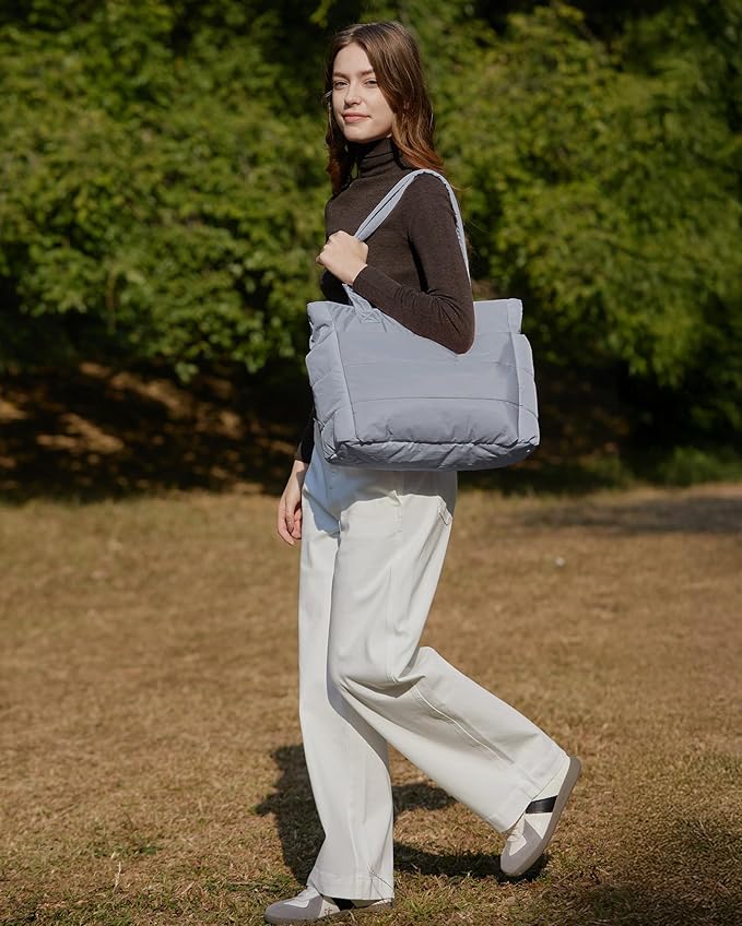 BAGSMART Tote Bag for Women, Lightweight Puffy Tote Bag with Compartments Shoulder Bag Handbag for Travel, Work, Gym,