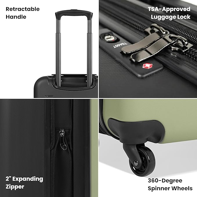 Sherpani Meridian, 22 Inch Carry On Luggage Airline Approved, Rolling Hardside Suitcase 22x14x9, Travel Luggage for Women, Expandable Suitcase, Travel Gift (Sage)