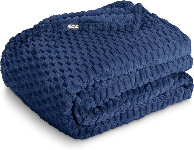 Bare Home Textured Fleece Blanket - King Size - Ultra-Soft Lightweight for Bed, Sofa, and Couch - Luxury Microplush - Cozy Warm Blanket (King, Waffle Dark Blue)