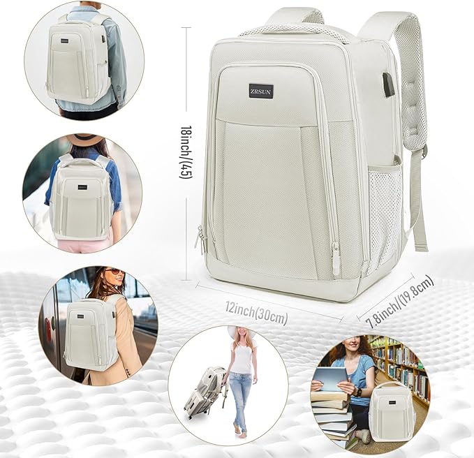 Travel Backpack, Business Anti Theft Slim Sturdy Laptops Backpack with USB Charging Port, Water Resistant College School Laptop Bag for Men & Women Fits 15.6 Inch Notebook (Beige)