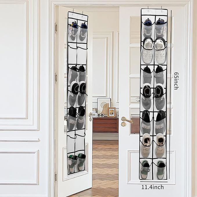 Over The Door Shoe Organizer, 14 Large Mesh Pockets Hanging Shoe Rack for Closet Organizers and Storage, White, 2-pack (white)