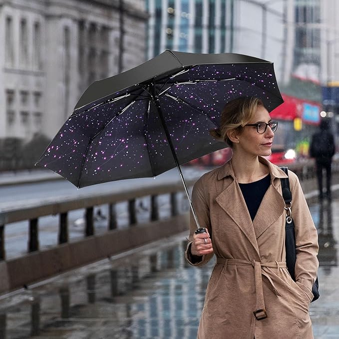 LLanxiry Compact Travel Umbrella, Mini Windproof Umbrellas for Rain & Sun, Small Lightweight Outdoor UV Umbrella, Portable Folding Umbrellas for Travel