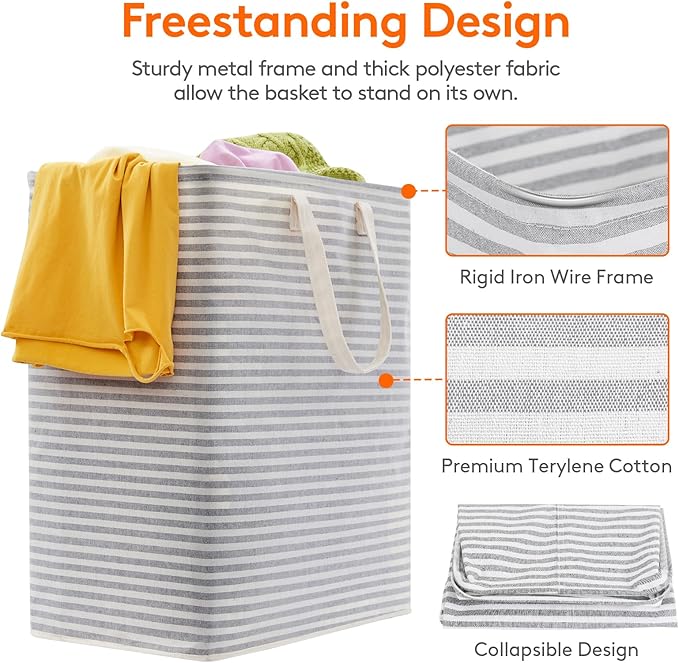 Lifewit 2 Pack Laundry Hamper Large Collapsible Laundry Baskets, Freestanding Waterproof Clothes Hamper with Easy Carry Handles in Laundry Room Bedroom Bathroom College Dorm for Adults, Gray, 2 x 100L
