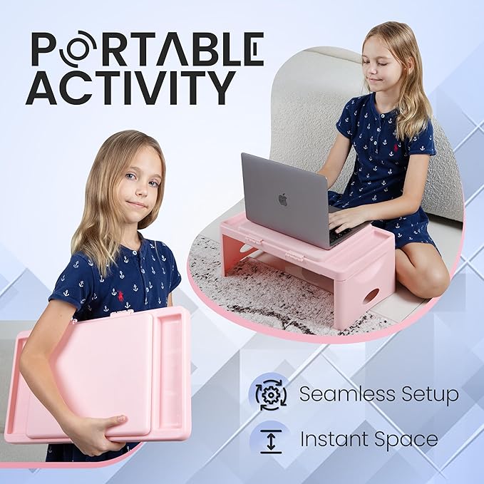 Loddie Doddie Portable Folding Lap Desk - Blush Lightweight Design - Storage Pocket & Accessory Trays - Lap Desks for Adults & Kids
