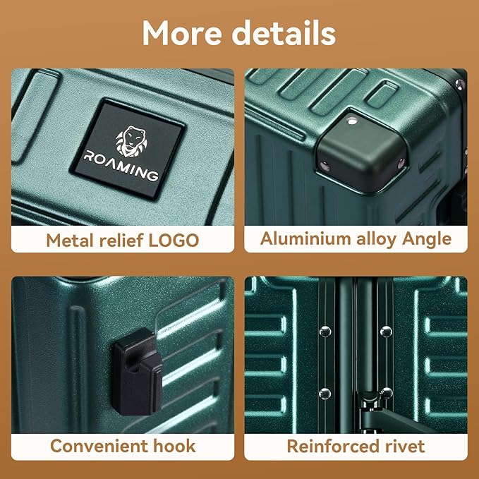 ROAMING Zipperless Luggage 26 Inch with Aluminum Frame, Checked-Large Lightweight 3-Layer PC Hard Shell Suitcase with Spinner Wheels, Metal Travel Luggage with Three TSA Locks, Dark Night Green