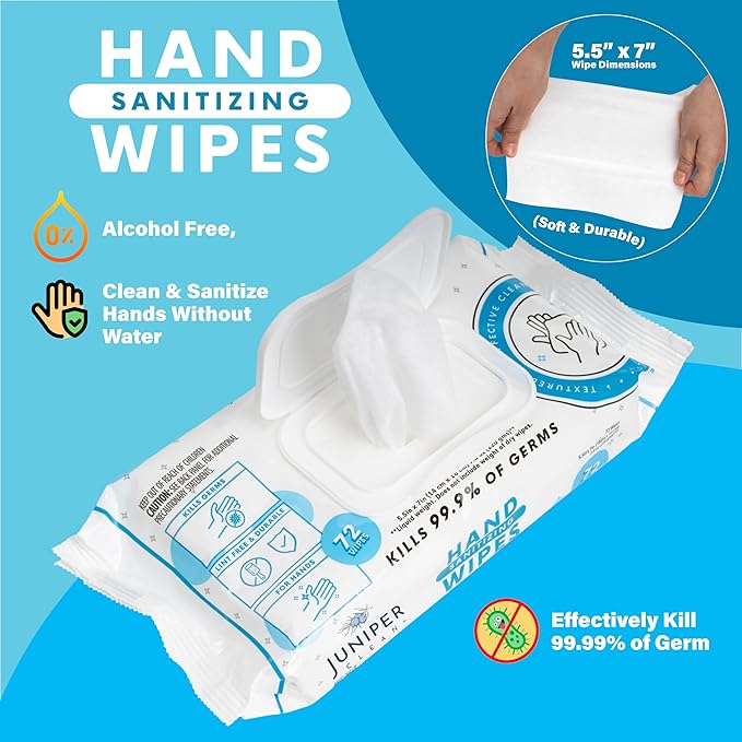 3 Pack Hand Sanitizing Wipes, Alcohol Free 216 Count Disposable Hand Sanitizer Wipes, Fresh Scent, Lint Free & Durable