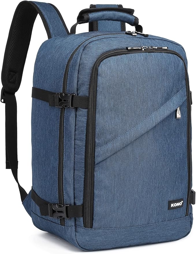 Kono Carry on Backpack, 16" Airplane Approved Under Seat Travel Backpack for Men and Women, Waterproof Lightweight Daypack for Flight 20L (Navy, Small)
