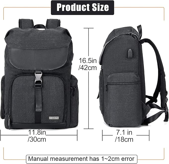 CADeN Camera Backpack Canvas Camera Bag for DSLR/SLR Mirrorless Camera with 15.6 inches Laptop Compartment, Camera Case Compatible for Sony Canon Nikon Cameras and Lens Tripod Waterproof Black