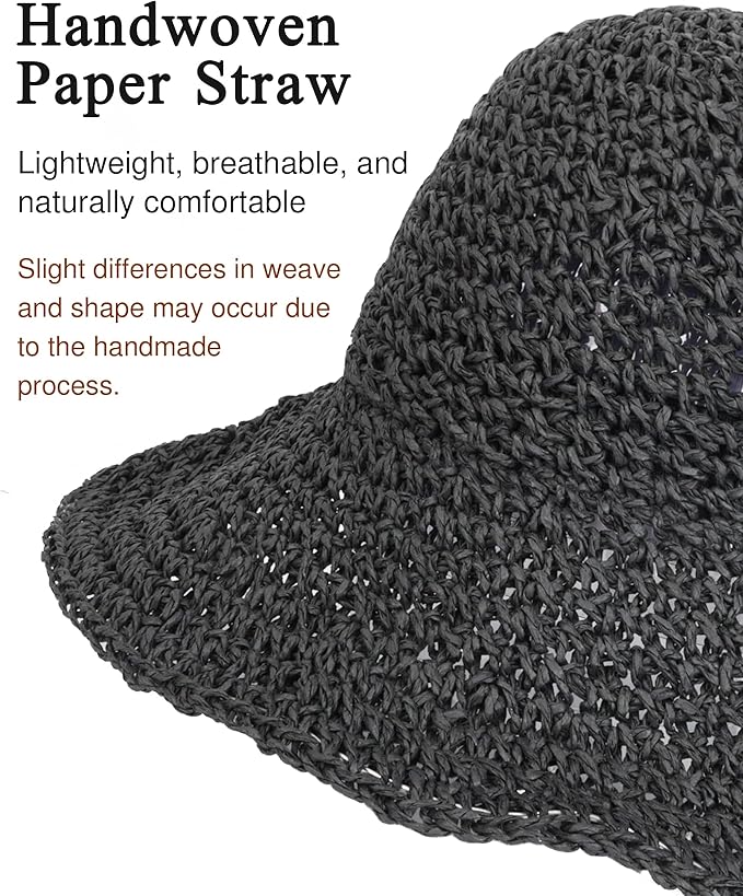 Womens Wide Brim Straw Sun Hat Foldable Floppy Crochet Beach Hat for Summer