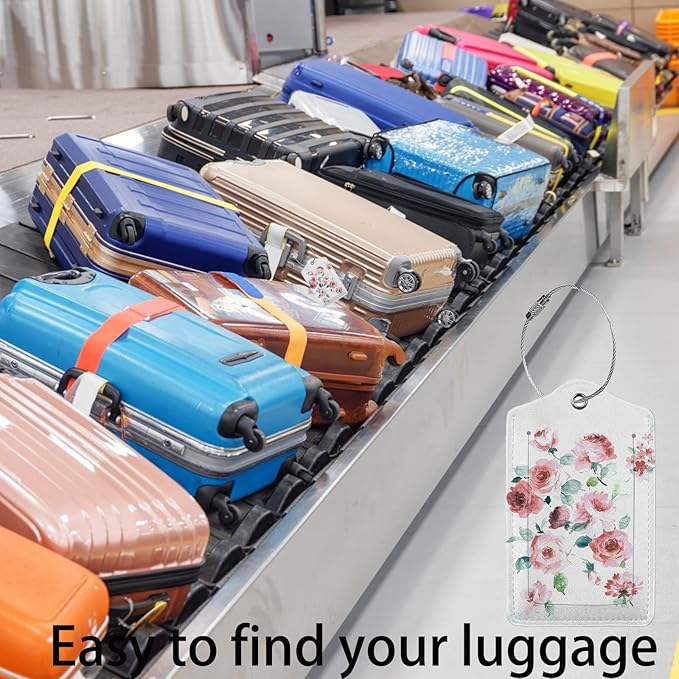 Flowers Watercolor 2-Pack Luggage Tags for Suitcases,Leather Baggage Tag with Loop, Tags Private Name ID Labels for Women Girl Men Boys Travel Baggage Suitcase
