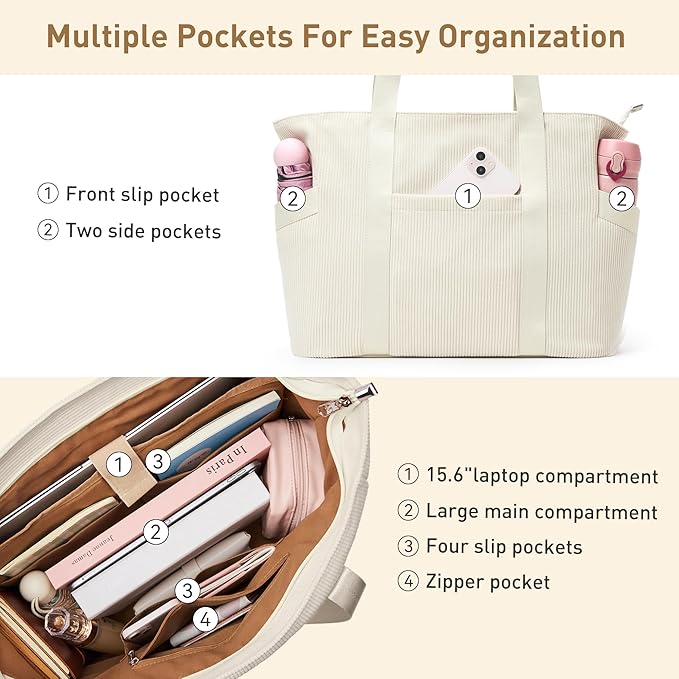 Tote Bag for Women with Zipper, Travel Tote Bags with Compartments Large Shoulder Bag Handbag for Gym Work School