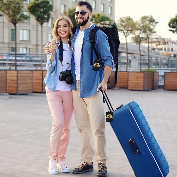 2 Pack Leather Luggage Tag for Suitcase Bigfoot Love Drinking Beer Unique Travel Tags with Privacy Cover ID Label & Stainless Steel Loop for Men and Women Baggage