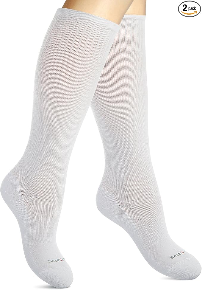 Cotton Compression Socks for Women & Men. 15-20 mmHg Support Knee-High Solid White M/L